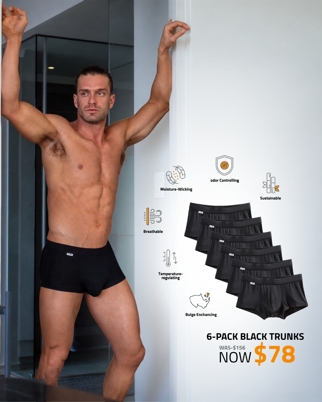 TBô 6-Pack Black Trunks — was $156, now $78